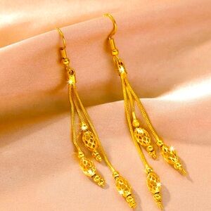 1pair Fashion Copper Metal Tassel Drop Earrings For Women For Daily Decoration
